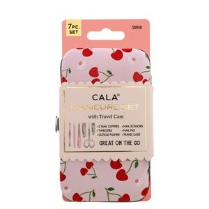 NEW Cala Red & Pink Cherry Cherries 7 Seven Piece Manicure Set & Travel Case